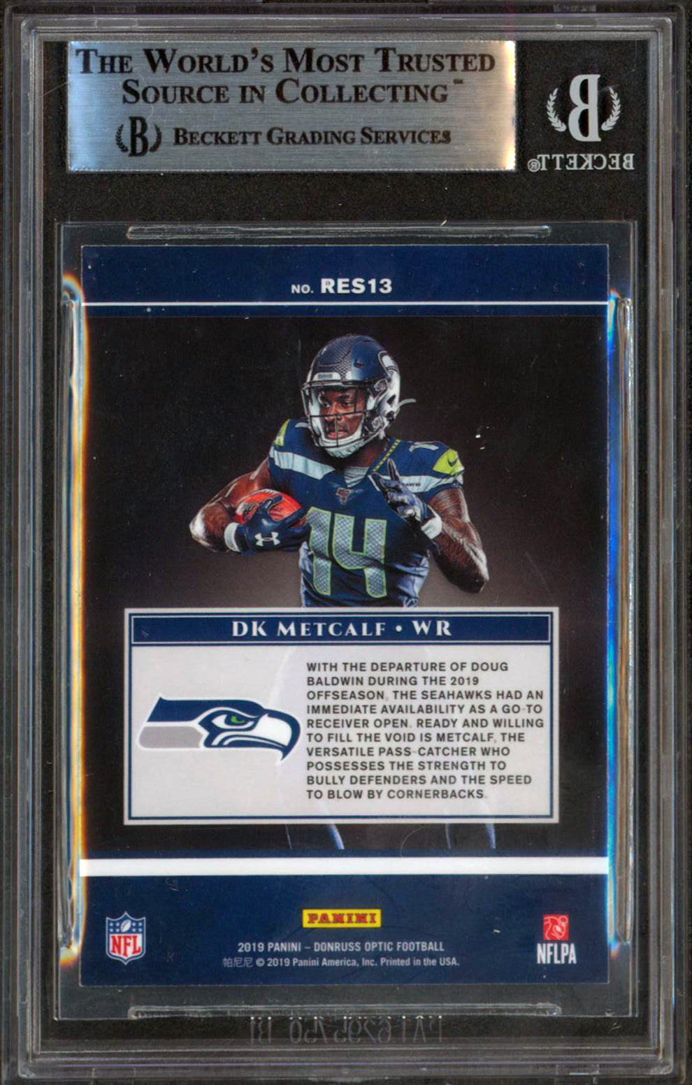Seahawks DK Metcalf Signed 2019 Donruss Optic Rookie Elite Series 13 RC BAS Slab