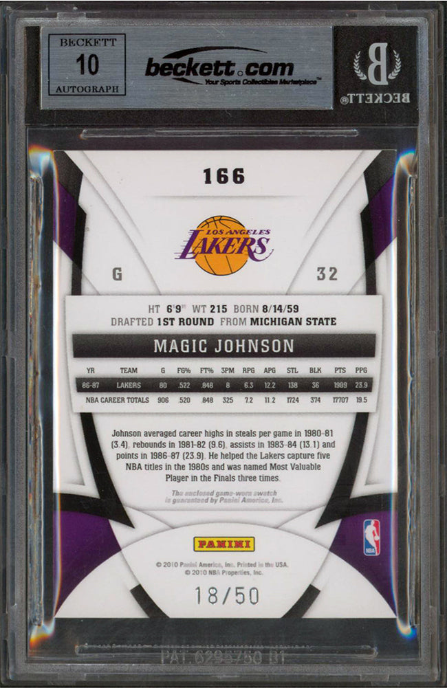 Magic Johnson Signed 2009 Certified Mirror BM #166 #18/50 Card Auto 10! BAS Slab