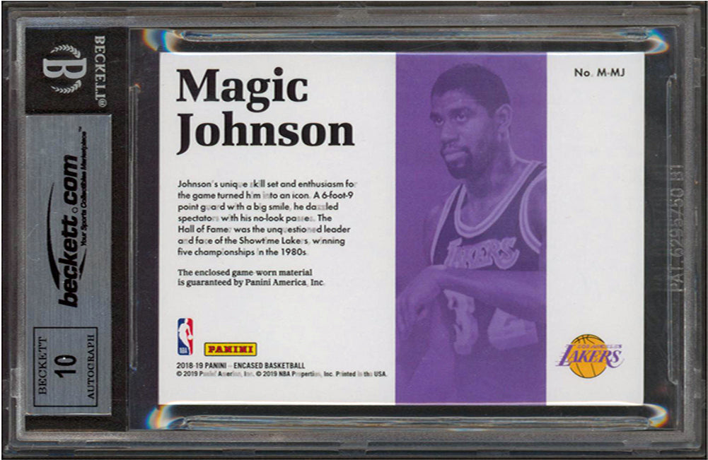 Magic Johnson Signed 2018 Panini Encased Materials #47 #55/99 Auto 10! BAS Slab