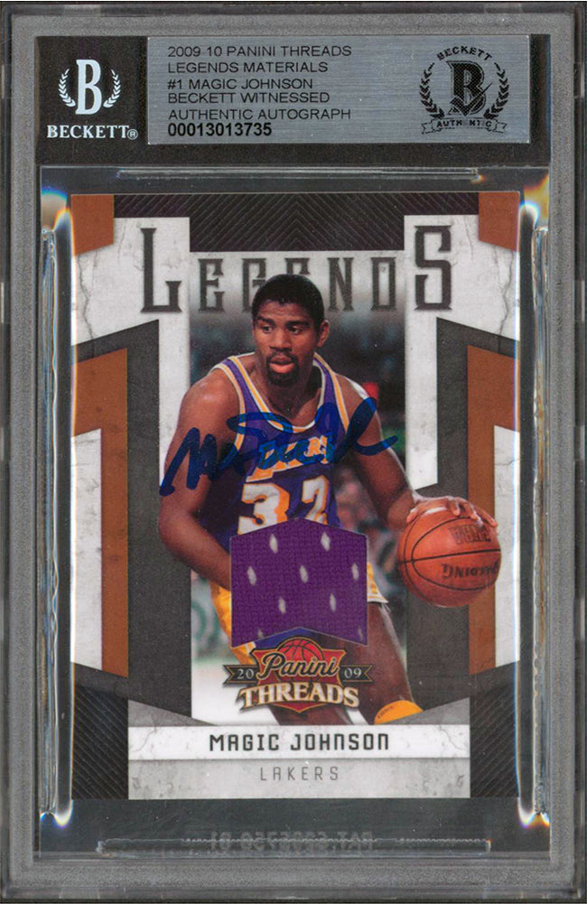 Magic Johnson Signed 2009 Panini Threads LM #1 #52/100 Card Auto 10! BAS Slabbed