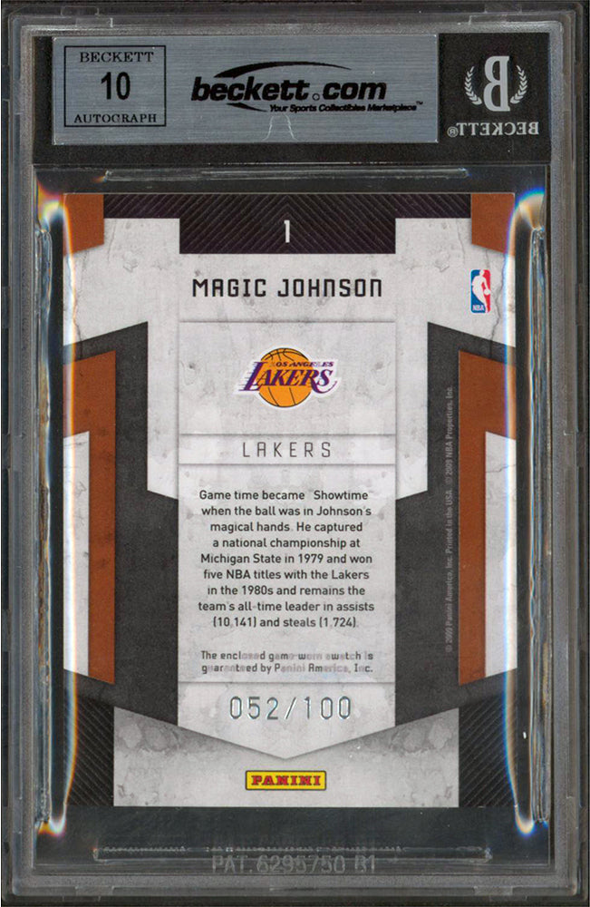 Magic Johnson Signed 2009 Panini Threads LM #1 #52/100 Card Auto 10! BAS Slabbed