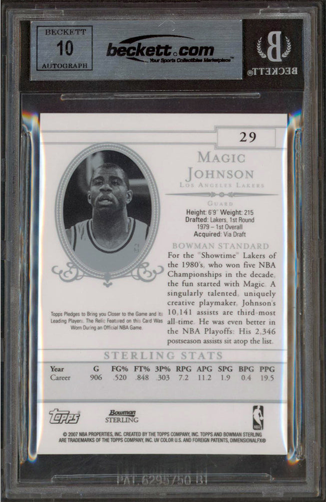 Lakers Magic Johnson Signed 2006 Bowman Sterling #29 Card Auto 10! BAS Slabbed