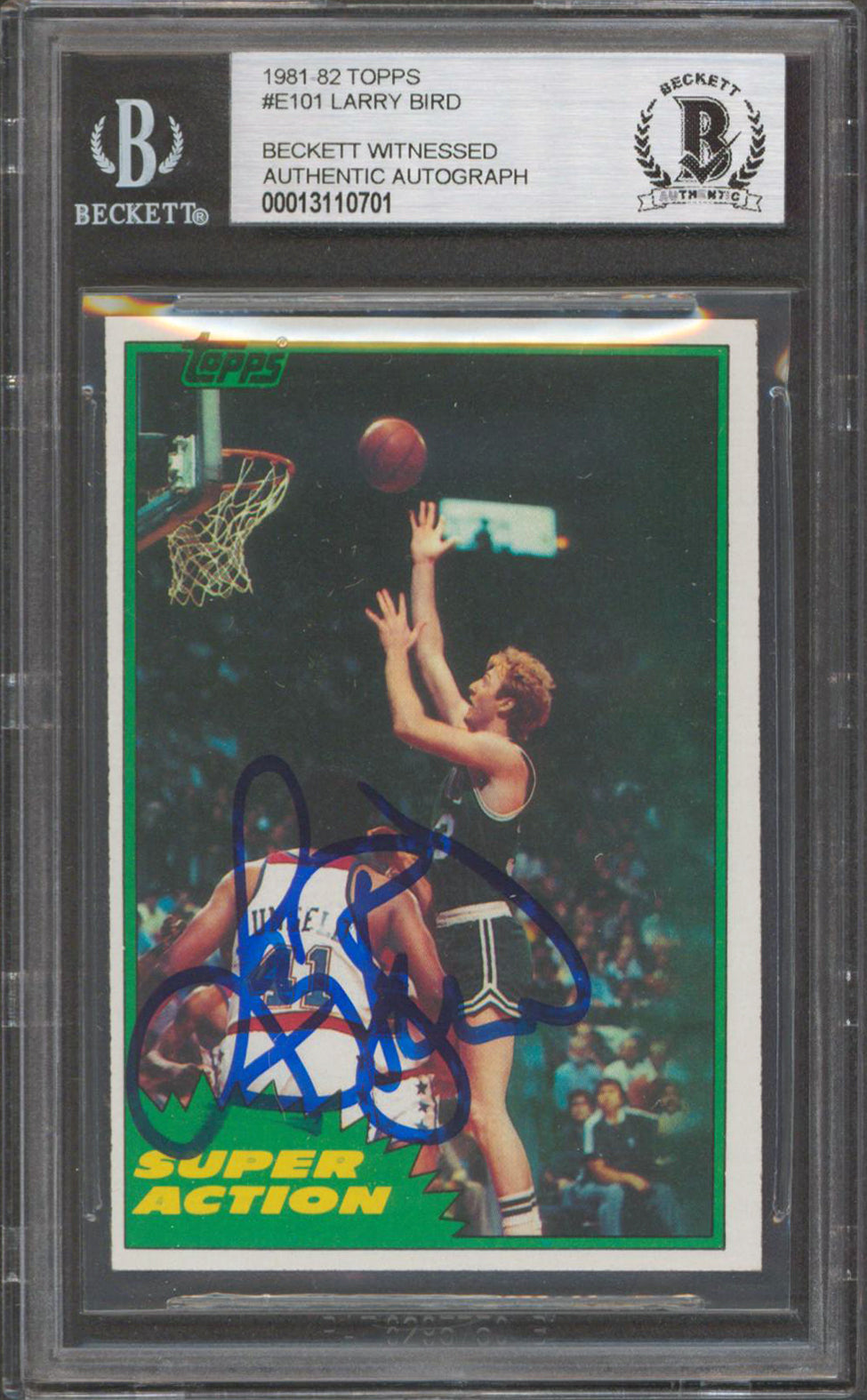 Celtics Larry Bird Authentic Signed 1981 Topps #E101 Card Autographed BAS Slab