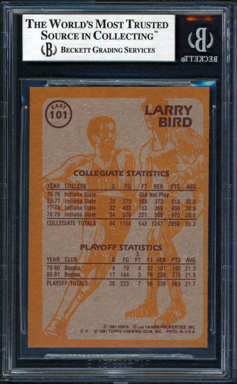 Celtics Larry Bird Authentic Signed 1981 Topps #E101 Card Autographed BAS Slab