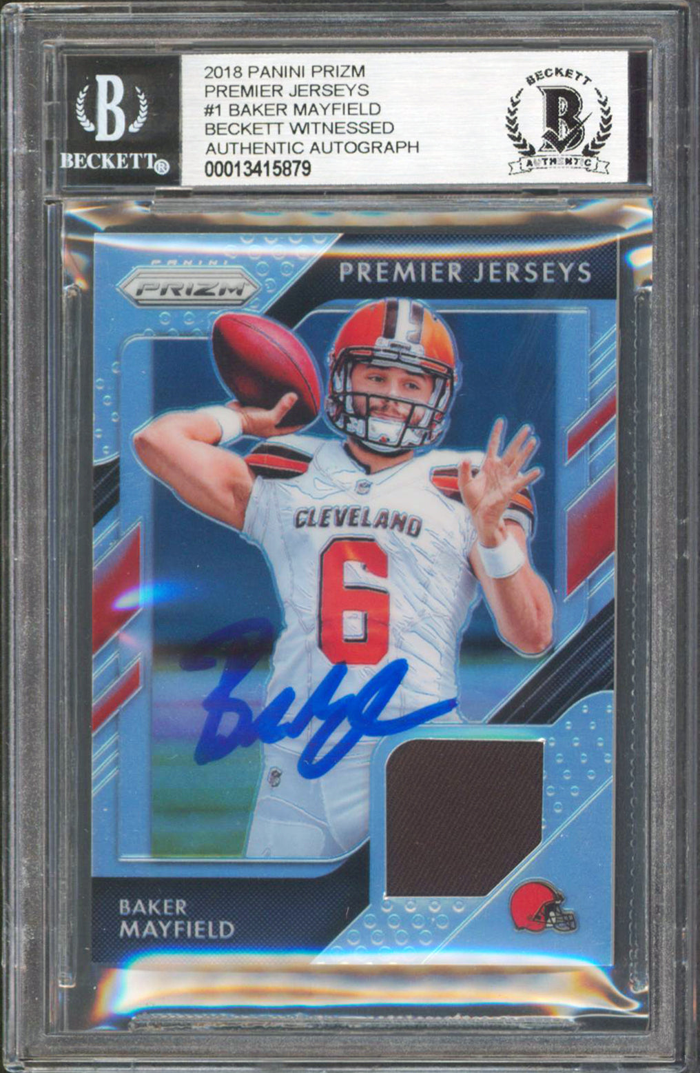 Browns Baker Mayfield Signed 2018 Panini Prizm Jerseys #1 RC Card BAS Slabbed 2