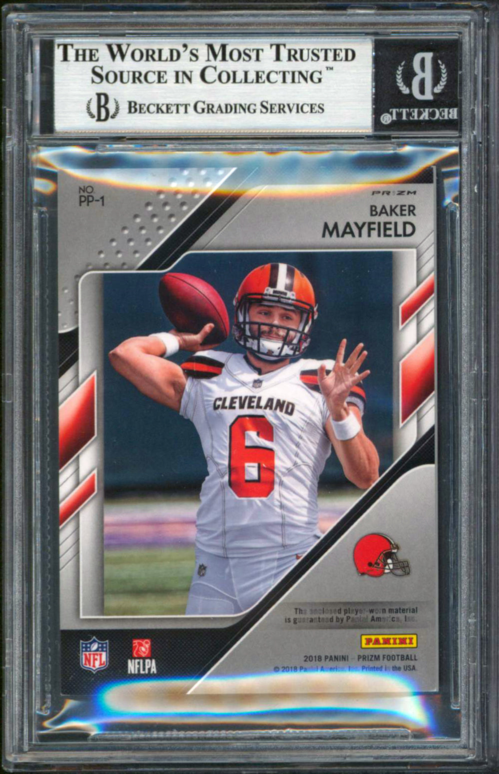 Browns Baker Mayfield Signed 2018 Panini Prizm Jerseys #1 RC Card BAS Slabbed 2