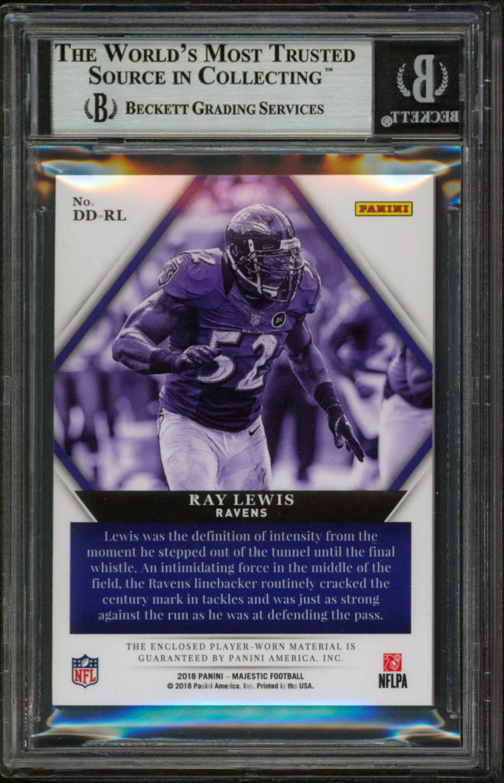 Ravens Ray Lewis Signed 2018 Panini Majestic Jersey #19 23/49 Card BAS Slabbed