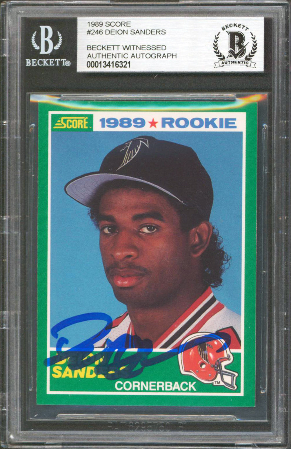 Falcons Deion Sanders Authentic Signed 1989 Score #246 Rookie Card BAS Slabbed