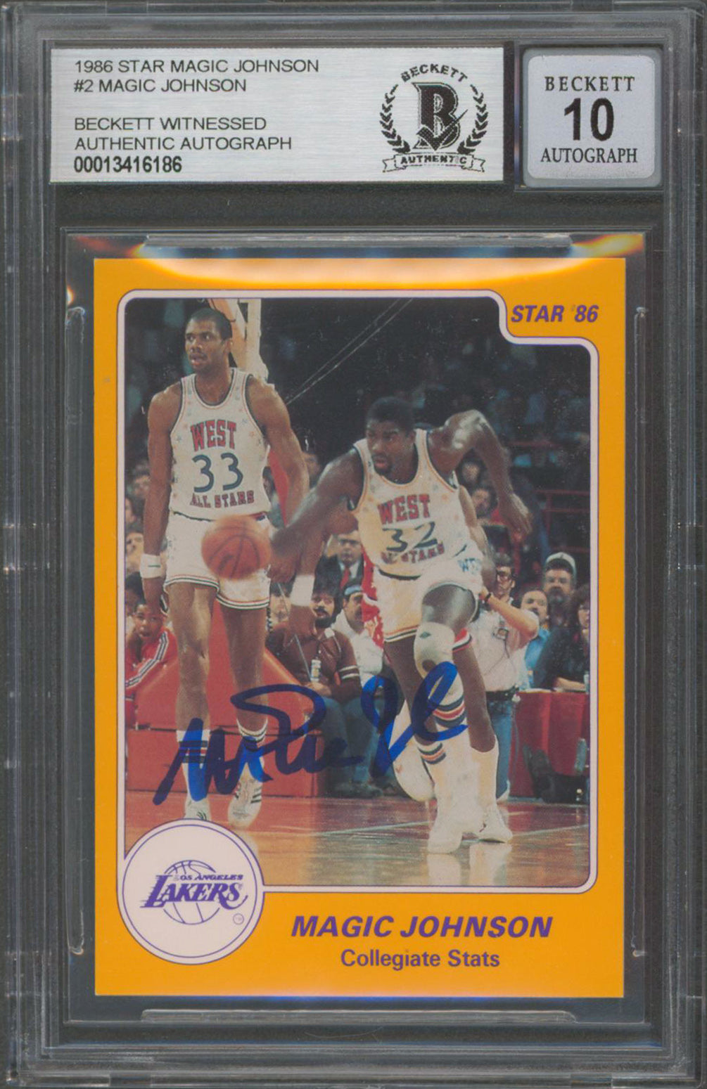 Lakers Magic Johnson Authentic Signed 1986 Star MJ #2 Card Auto 10! BAS Slabbed