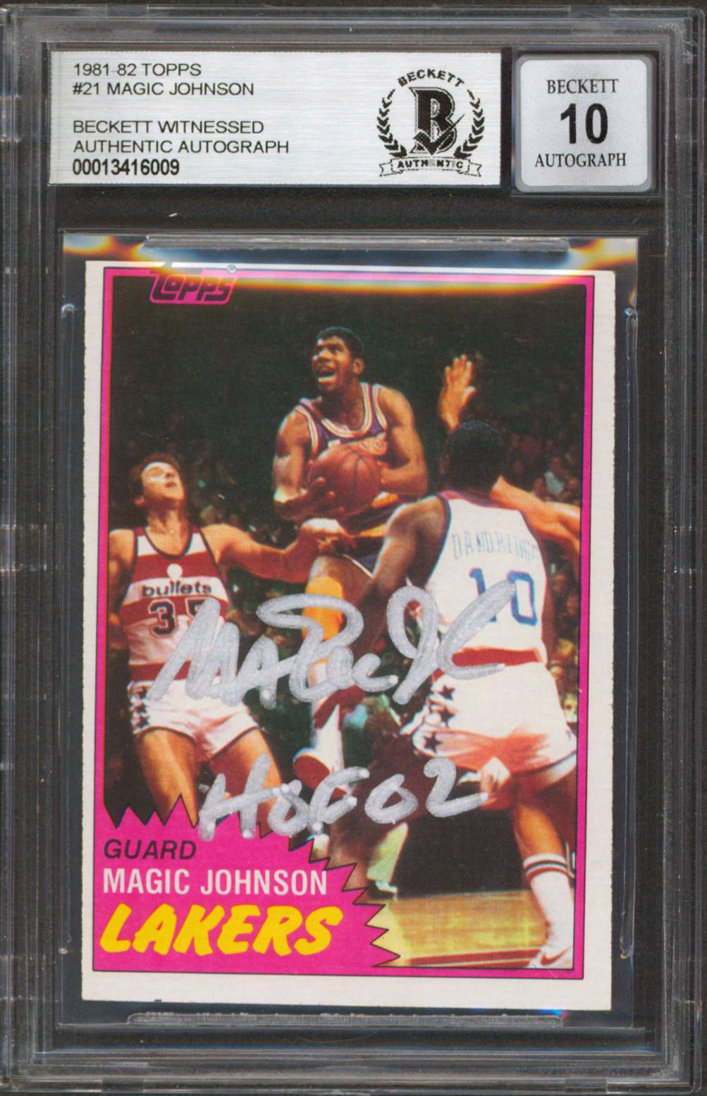 Lakers Magic Johnson "HOF 02" Signed 1981 Topps #21 Card Auto 10! BAS Slabbed 1