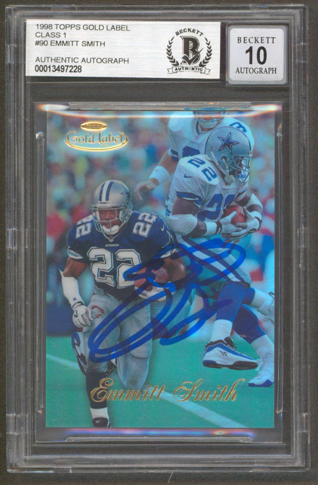 Cowboys Emmitt Smith Signed 1998 Topps Gold Label C1 #90 Card Auto 10! BAS Slab