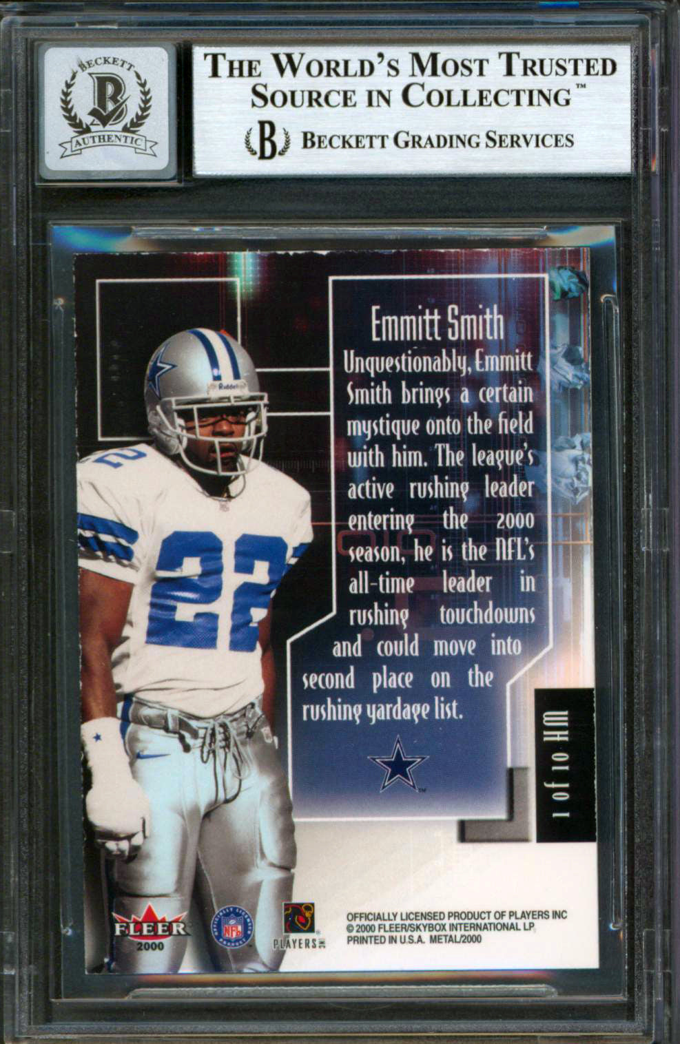 Cowboys Emmitt Smith Signed 2000 Metal Heavy Metal #1 Card Auto 10! BAS Slabbed