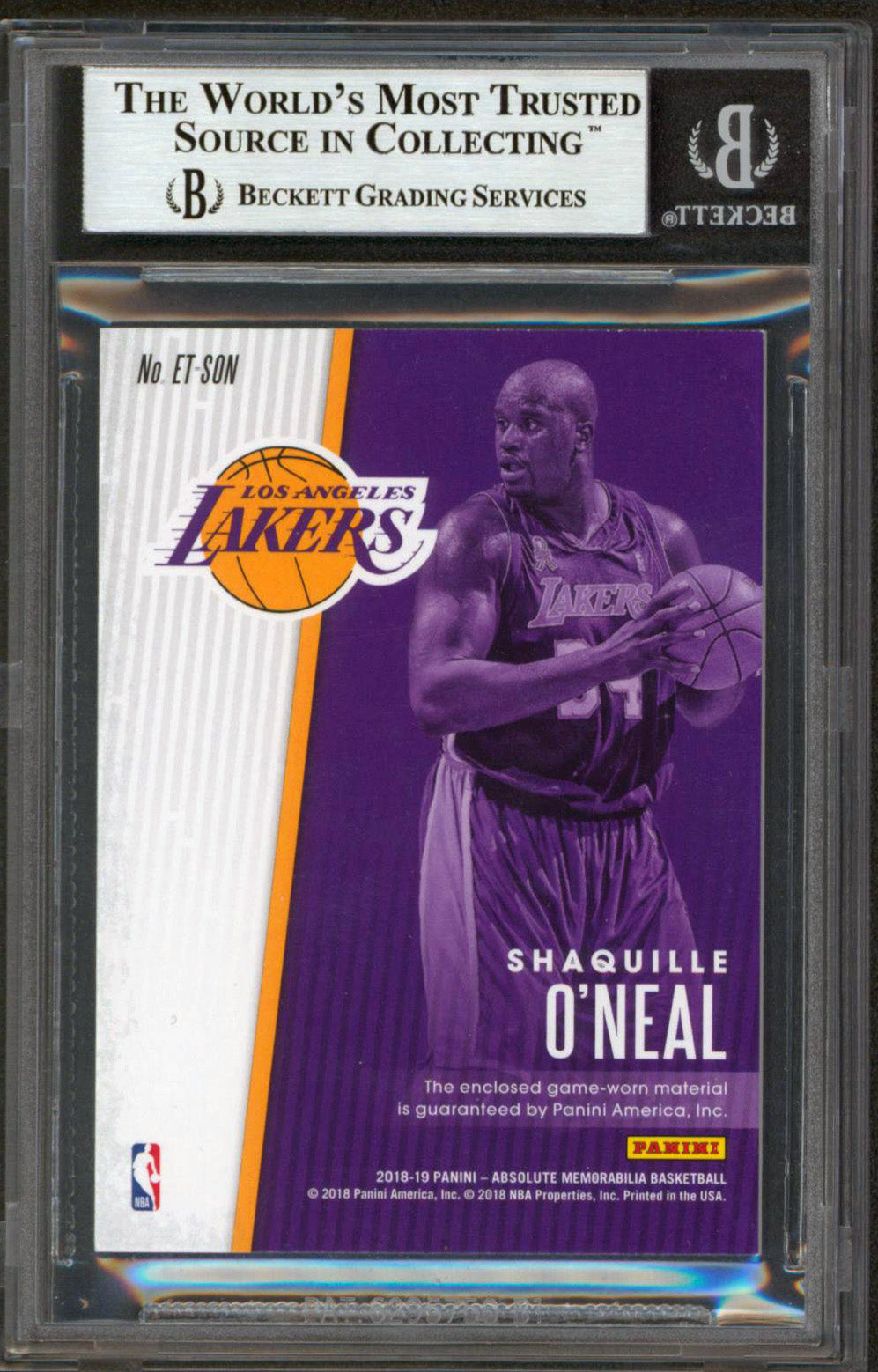 Shaquille O'Neal Signed 2018 Absolute Mem Threads #7 133/199 Card BAS Slabbed