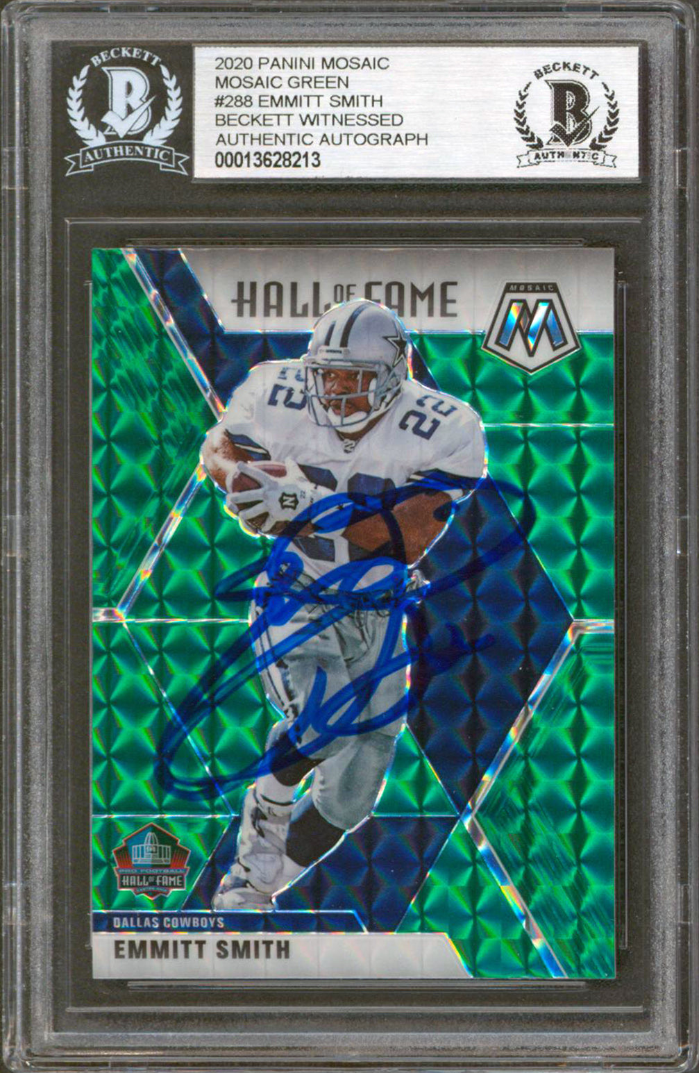 Cowboys Emmitt Smith Signed 2020 Panini Mosaic Green #288 Card BAS Slabbed