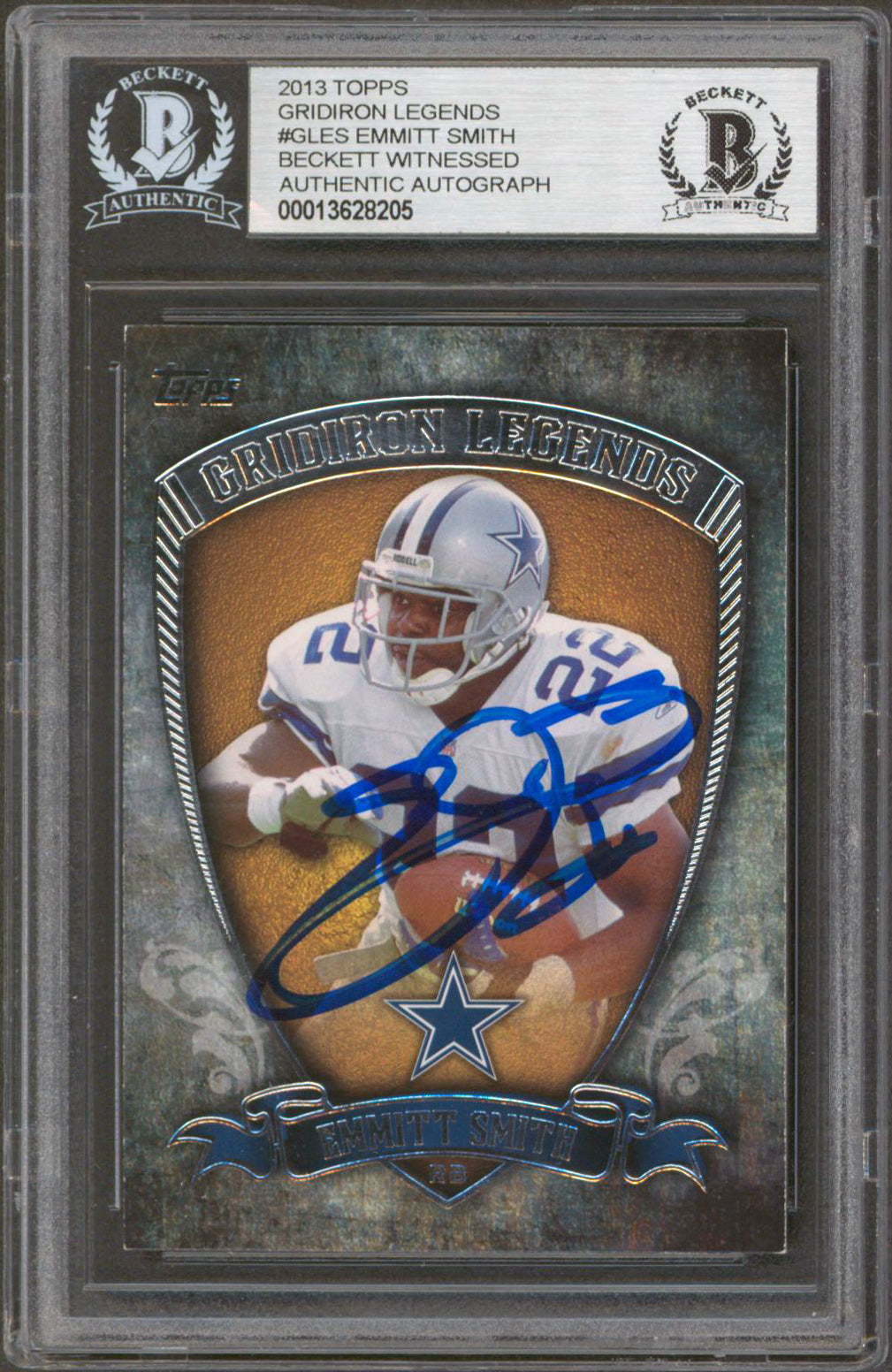 Cowboys Emmitt Smith Signed 2013 Topps Gridiron Legends #GLES Card BAS Slabbed