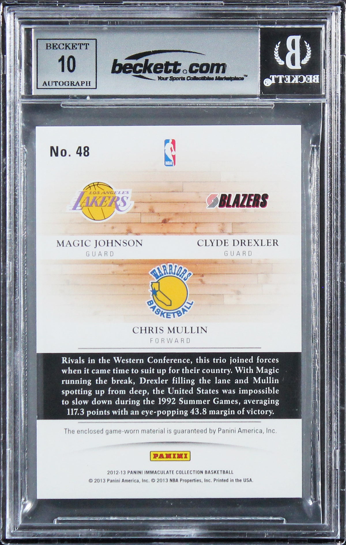 Johnson, Drexler & Mullin Signed 2012 Immaculate Trios #48 Card Auto 10 BAS Slab