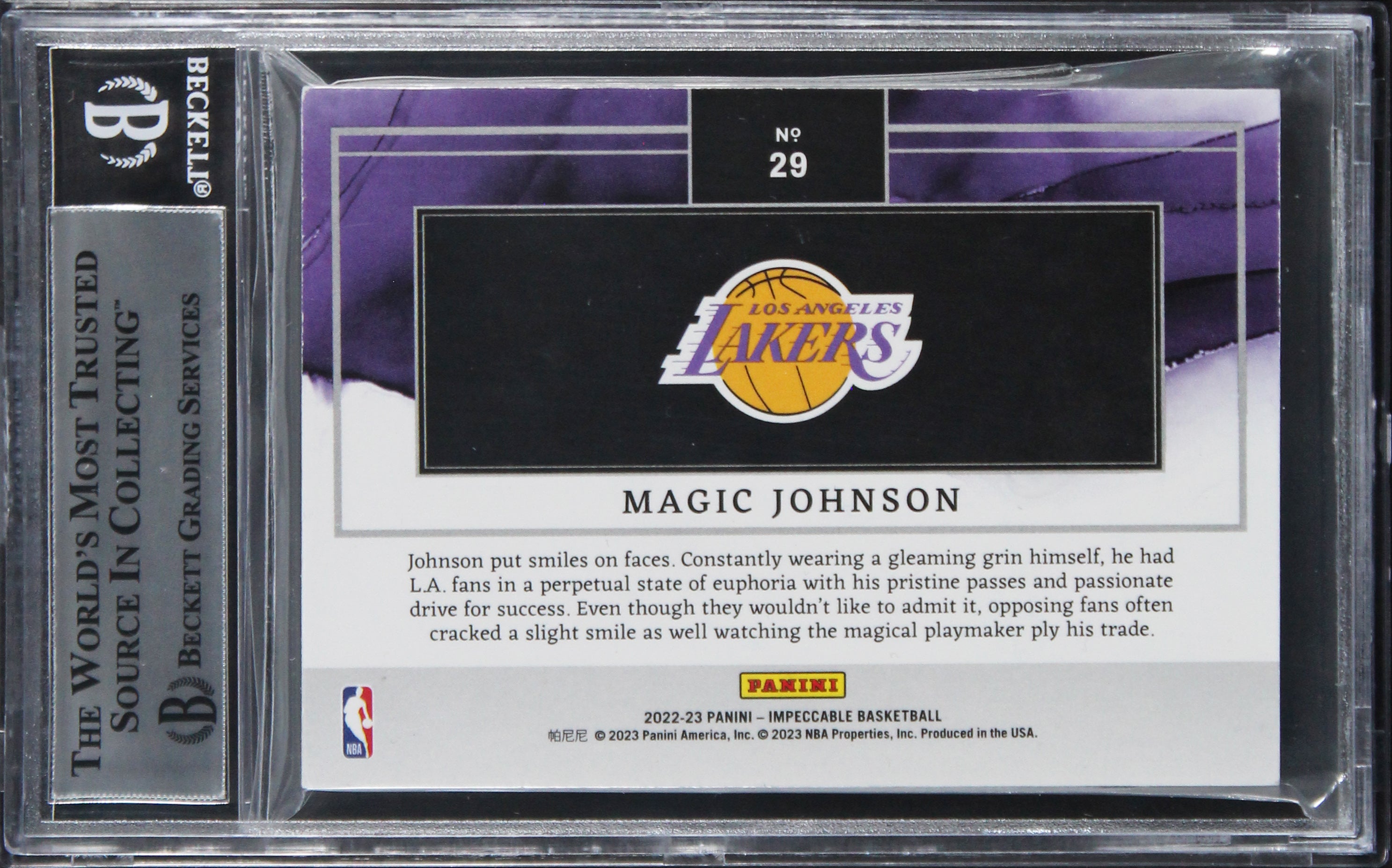 Lakers Magic Johnson "HOF 02" Signed 2022 Panini Silver #29 #7/20 Card BAS Slab