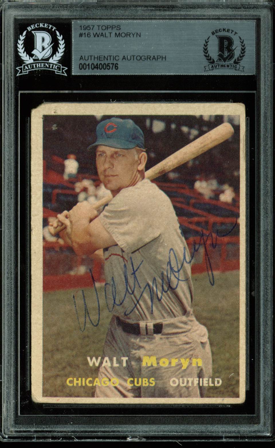 Cubs Walt Moryn Authentic Signed 1957 Topps #16 Card Autographed BAS Slabbed