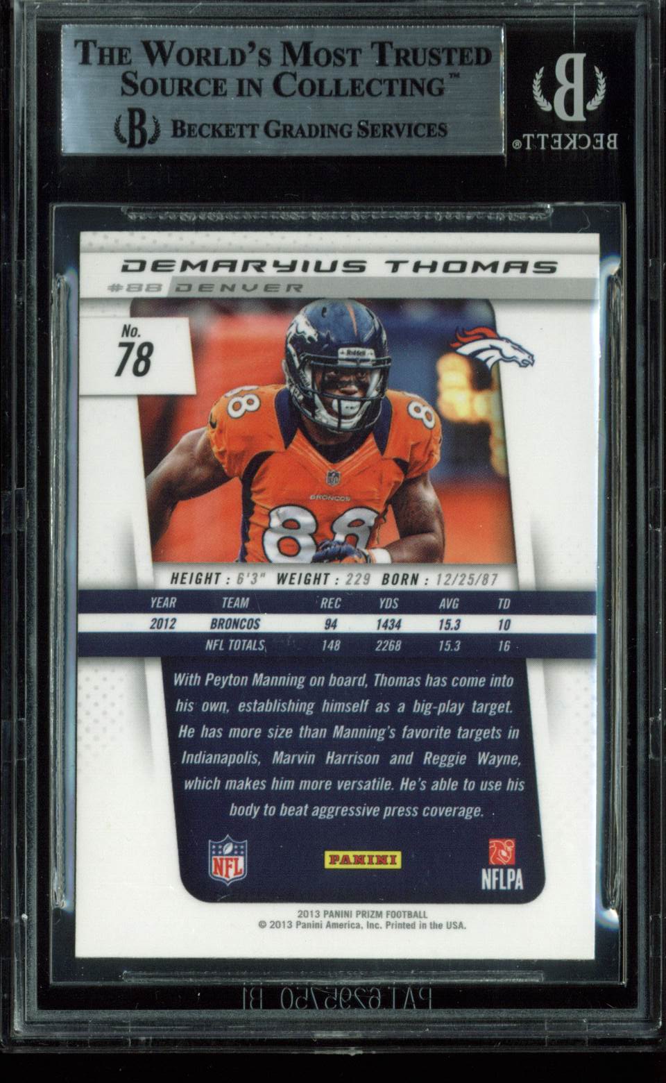 Broncos Demaryius Thomas Signed 2013 Panini Prizm #78 Auto Card BAS Slabbed