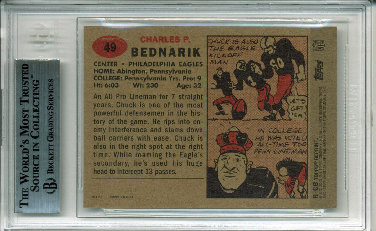 Chuck Bednarik "HOF 67" Signed 2002 Topps Heritage 1957 #RCB Card BAS Slabbed