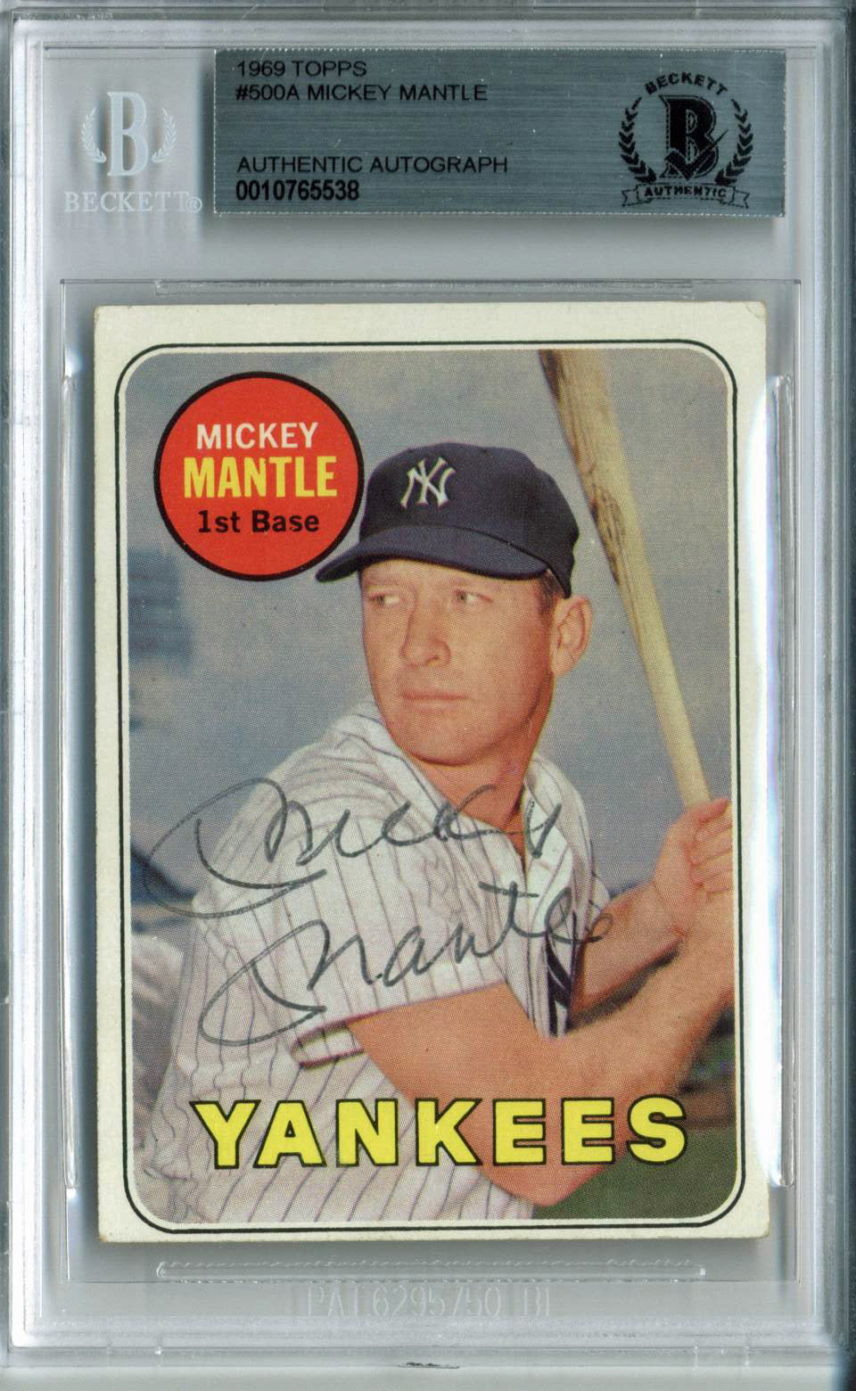 Yankees Mickey Mantle Authentic Signed 1969 Topps #500A Auto Card BAS Slabbed 1