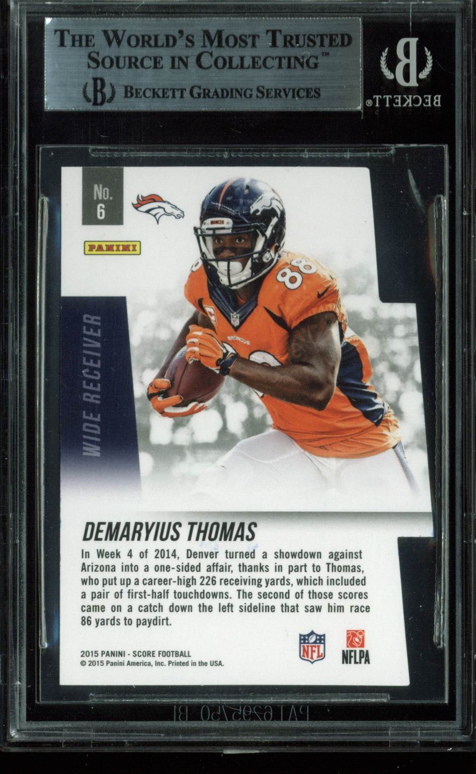 Broncos Demaryius Thomas Signed 2015 Score Playmakers #6 Auto Card BAS Slabbed