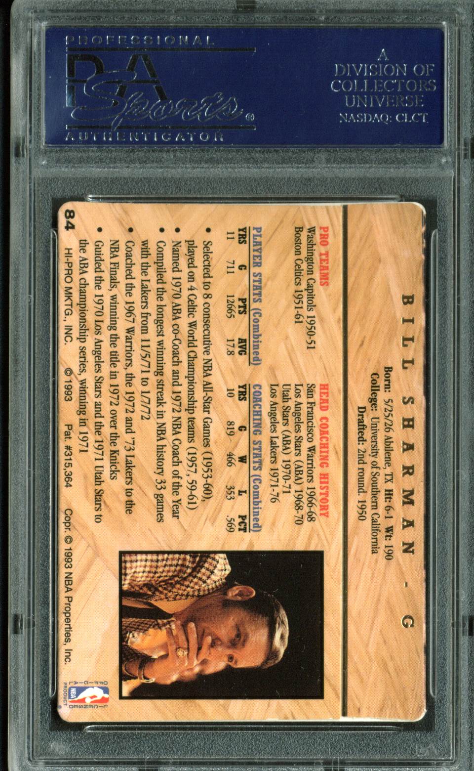 Celtics Bill Sharman Signed 1993 Action Packed HOF #84 Auto Card PSA/DNA Slabbed