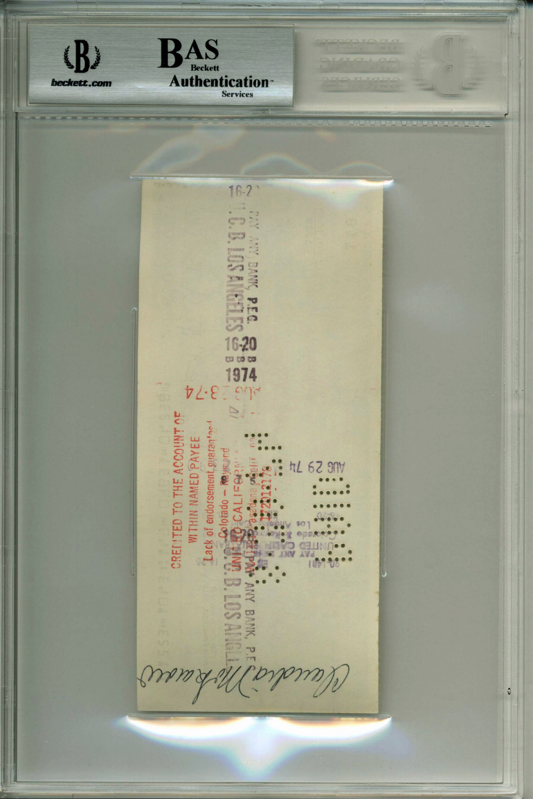 Bobby Fischer Authentic Signed Personal Check Dated August 21, 1974 BAS Slabbed