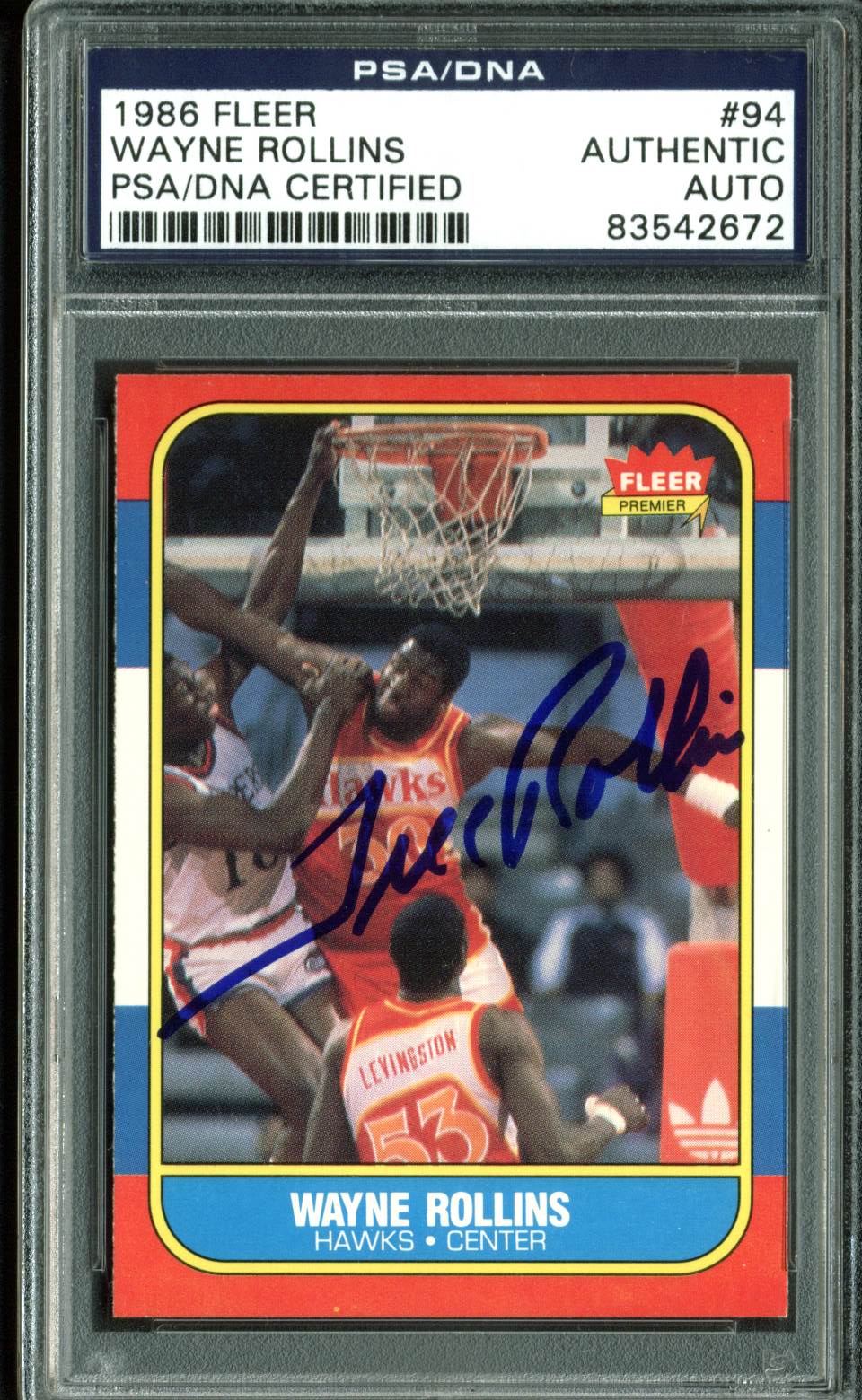 Hawks Wayne Tree Rollins Authentic Signed 1986 Fleer #94 Auto Card PSA/DNA Slab