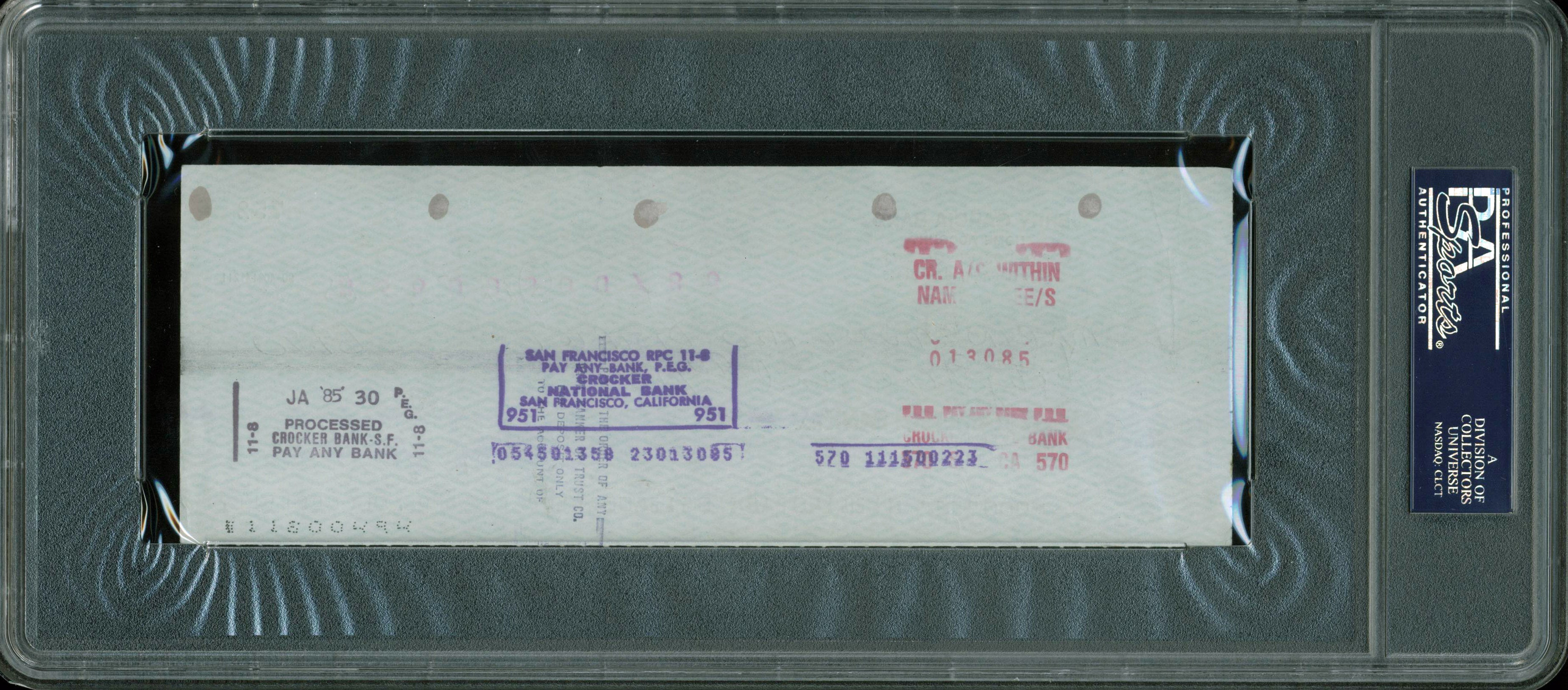 Jerry Garcia Grateful Dead Signed 1985 check Auto Graded Mint 9! PSA Slabbed