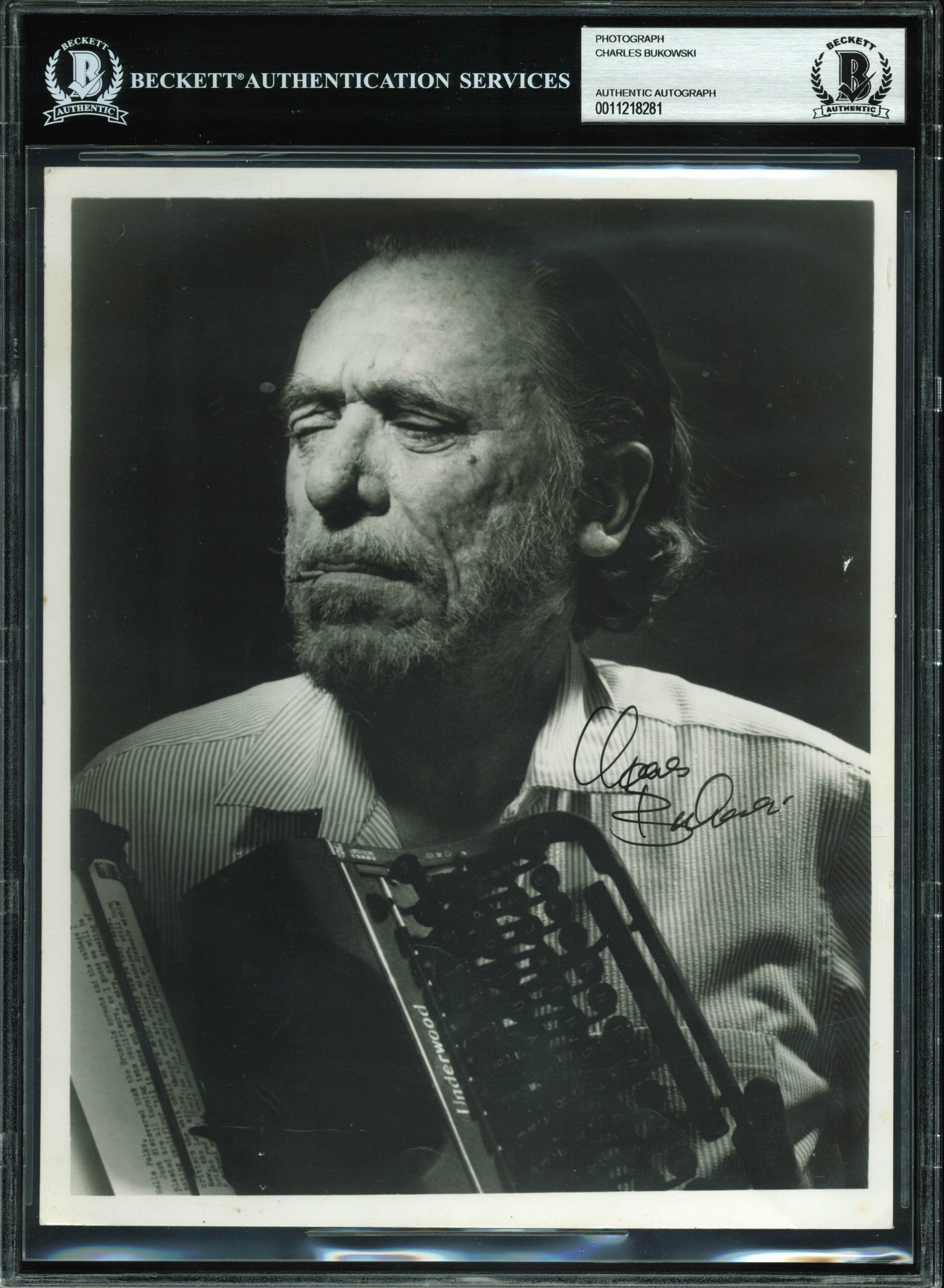 Charles Bukowski Authentic Signed 8x10 Black & White Photo BAS Slabbed