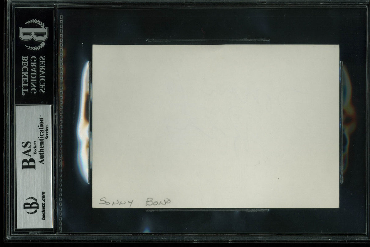 Sonny Bono Authentic Signed 4x6 Index Card Autographed BAS Slabbed