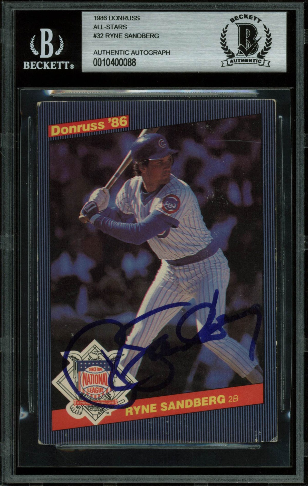 Cubs Ryne Sandberg Signed 3.5x5 1986 Donruss All-Stars #32 Auto Card BAS Slabbed