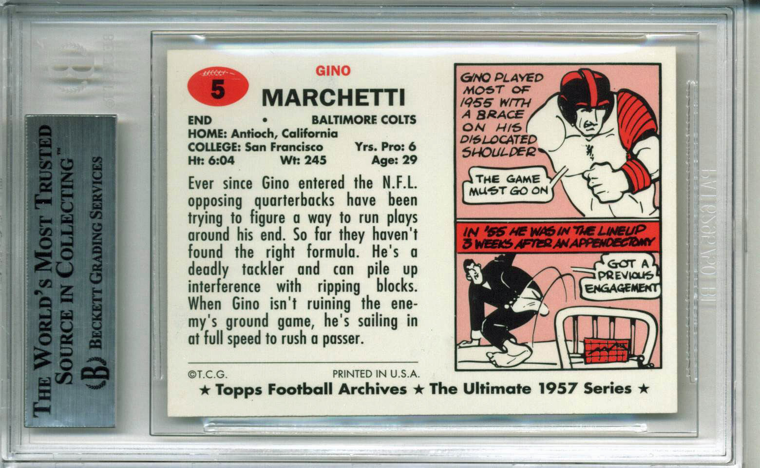 Colts Gino Marchetti Signed 1994 Topps Archives 1957 Gold #5 Card BAS Slabbed