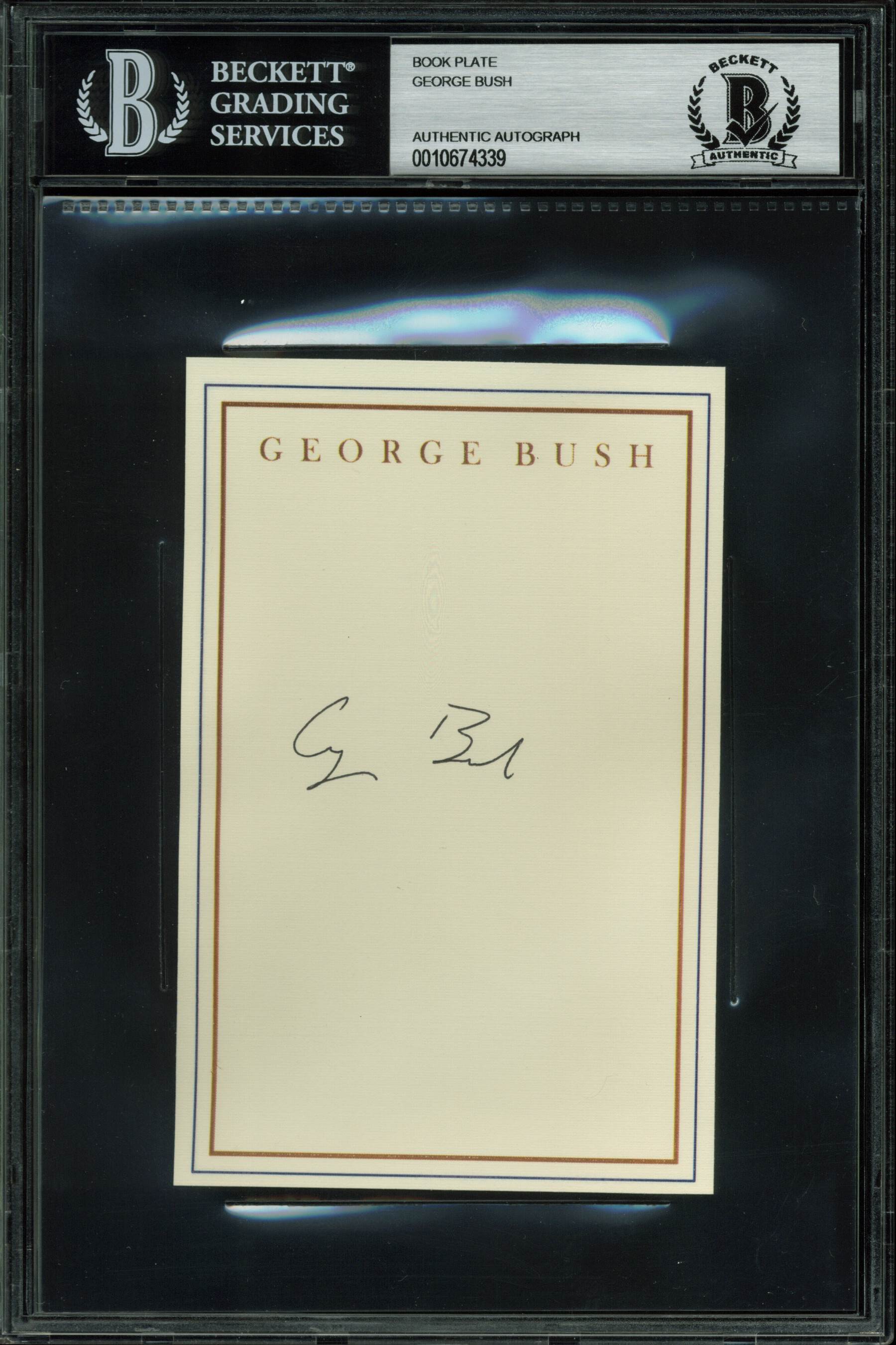 George H.W. Bush Authentic Signed 3.6x5.5 Book Plate Autographed BAS Slabbed