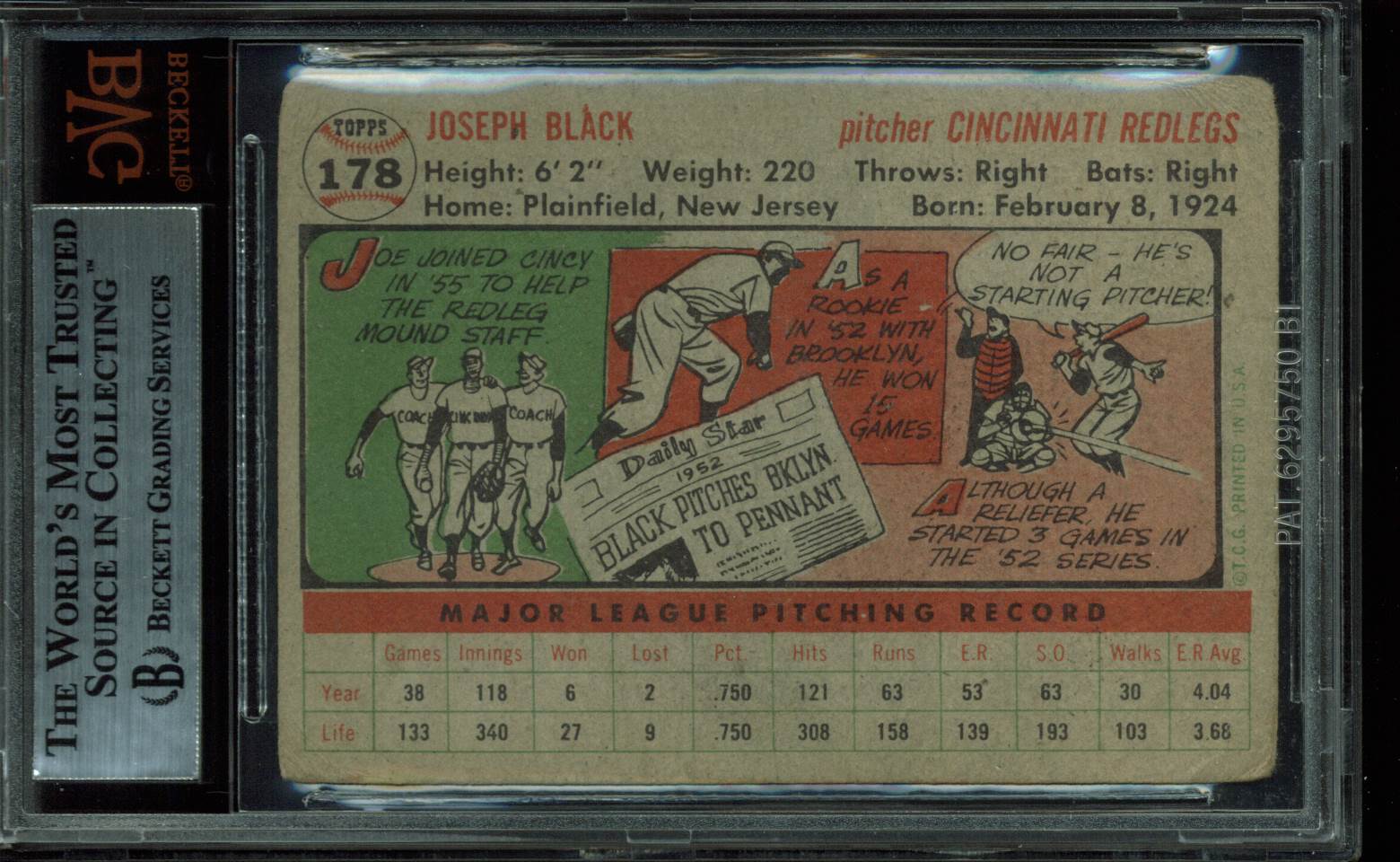 Reds Joe Black Authentic Signed 1956 Topps #178 Auto Card BAS Slabbed
