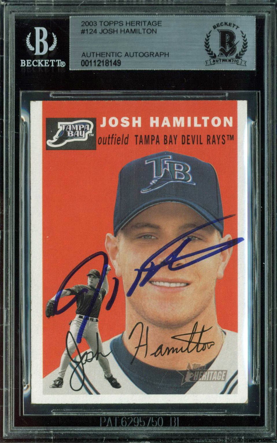 Rays Josh Hamilton Authentic Signed 2003 Topps Heritage #124 Card BAS Slabbed