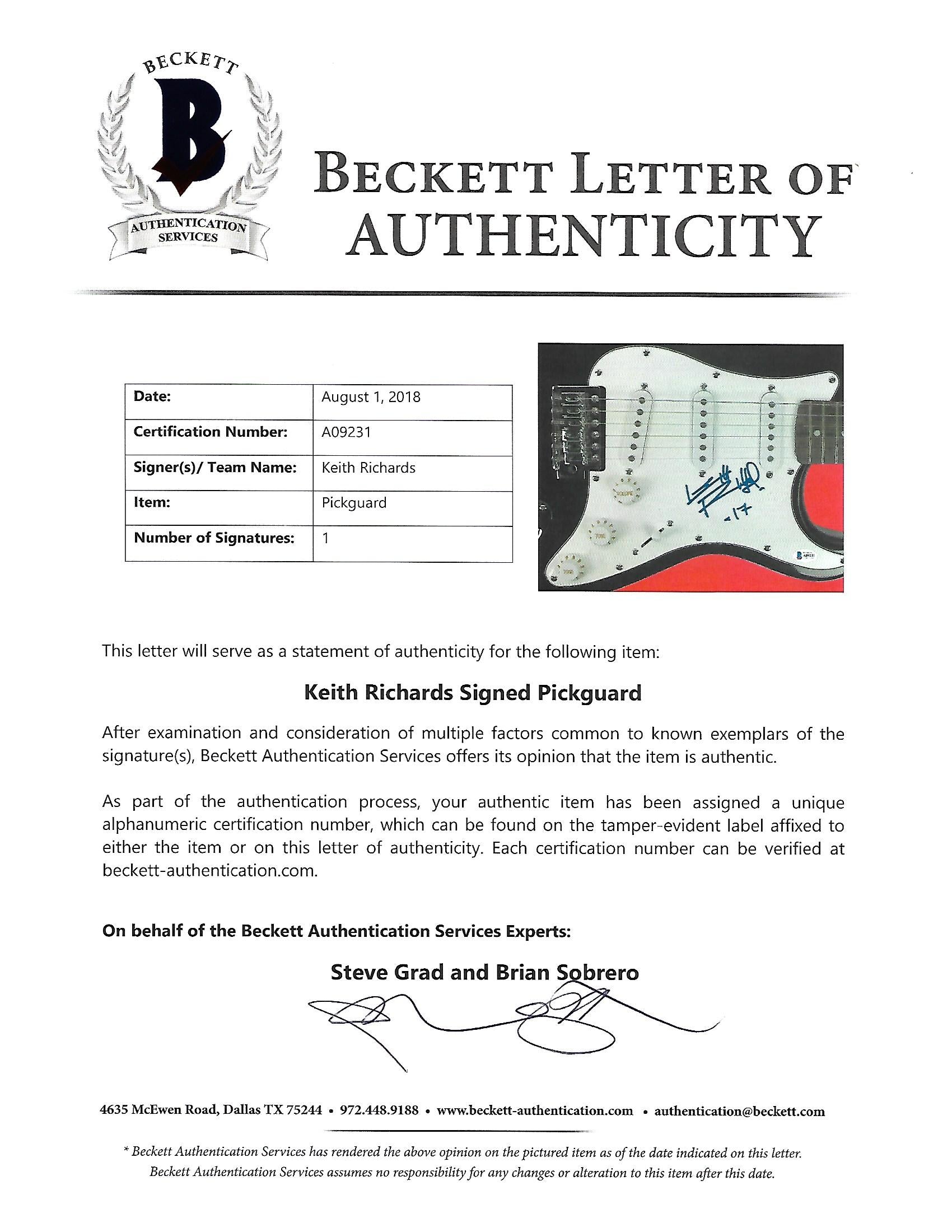 Keith Richards The Rolling Stones Authentic Signed Electric Guitar BAS #A09231
