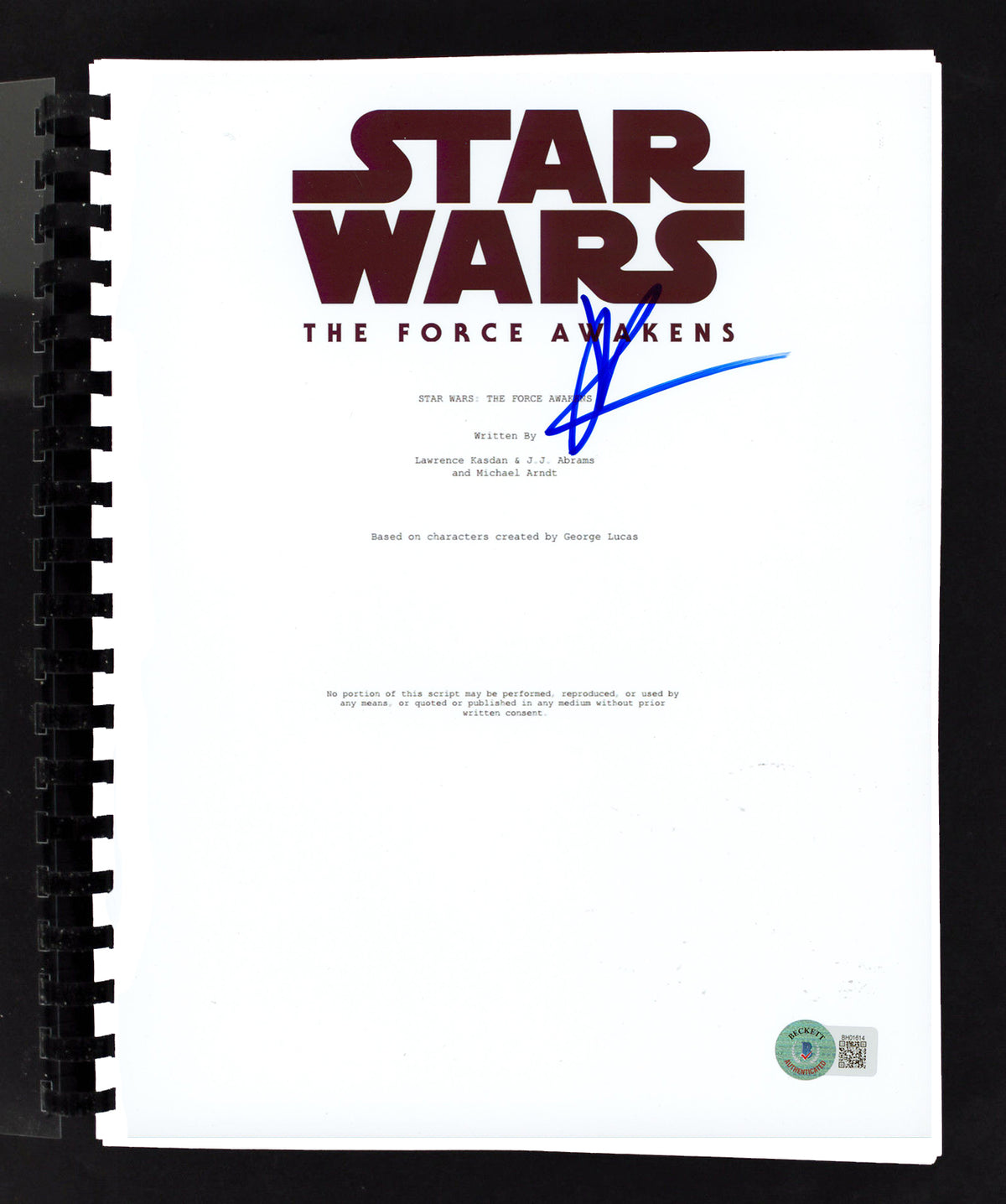J.J. Abrams Star Wars The Force Awakens Signed Movie Script BAS #BH01614