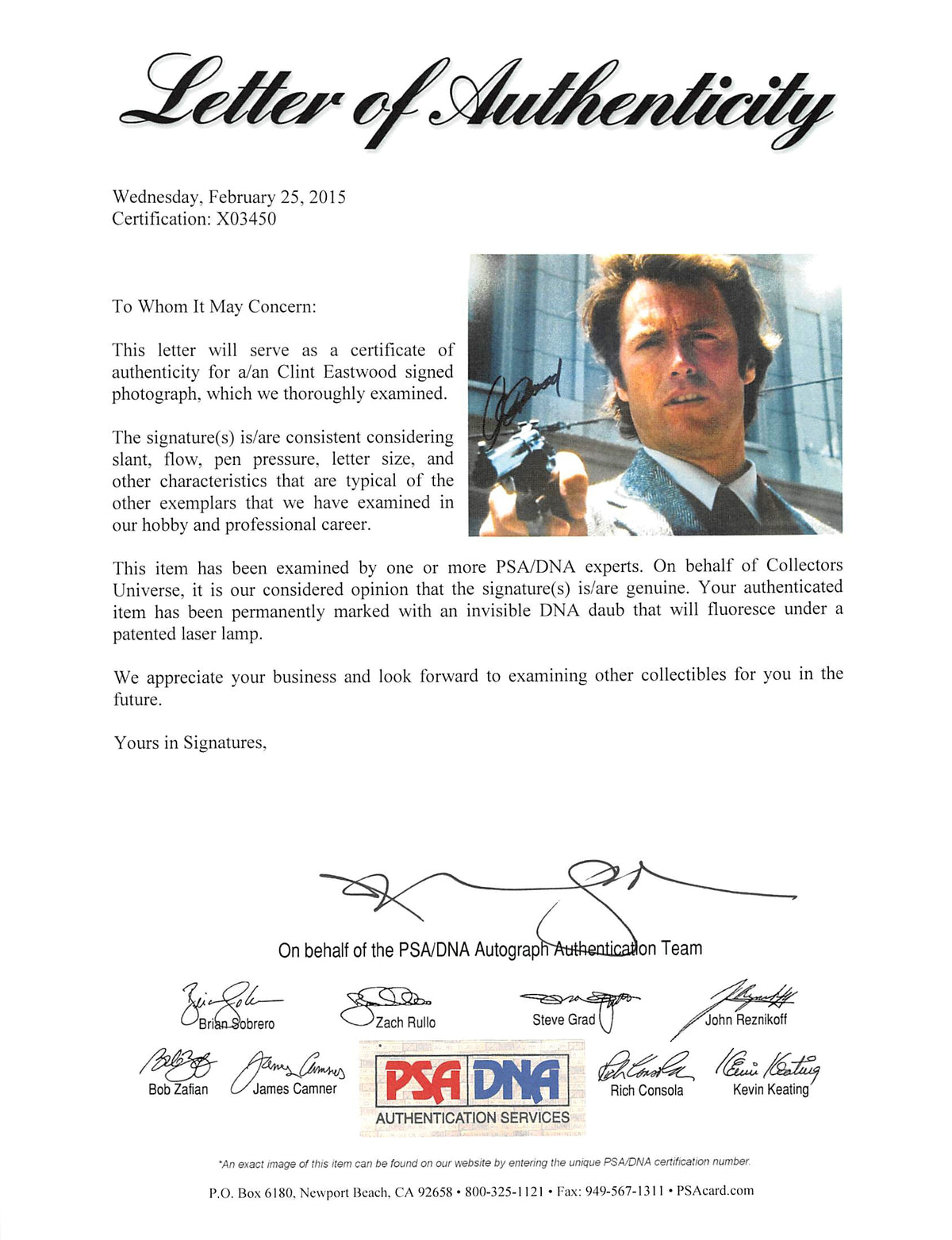 Clint Eastwood Dirty Harry Authentic Signed 8x10 Photo Autographed PSA #X03450