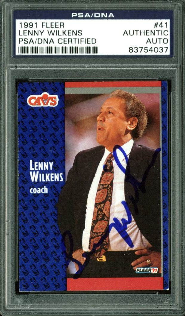 Cavaliers Lenny Wilkens Authentic Signed Card 1991 Fleer #41 PSA/DNA Slabbed