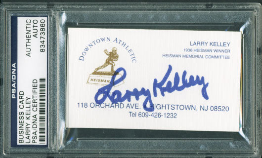 Larry Kelley Authentic Signed 2X3.5 Heisman Business Card PSA/DNA Slabbed