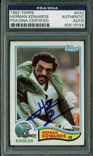 Eagles Herman Edwards Authentic Signed Card 1982 Topps #442 PSA Slab #83516156