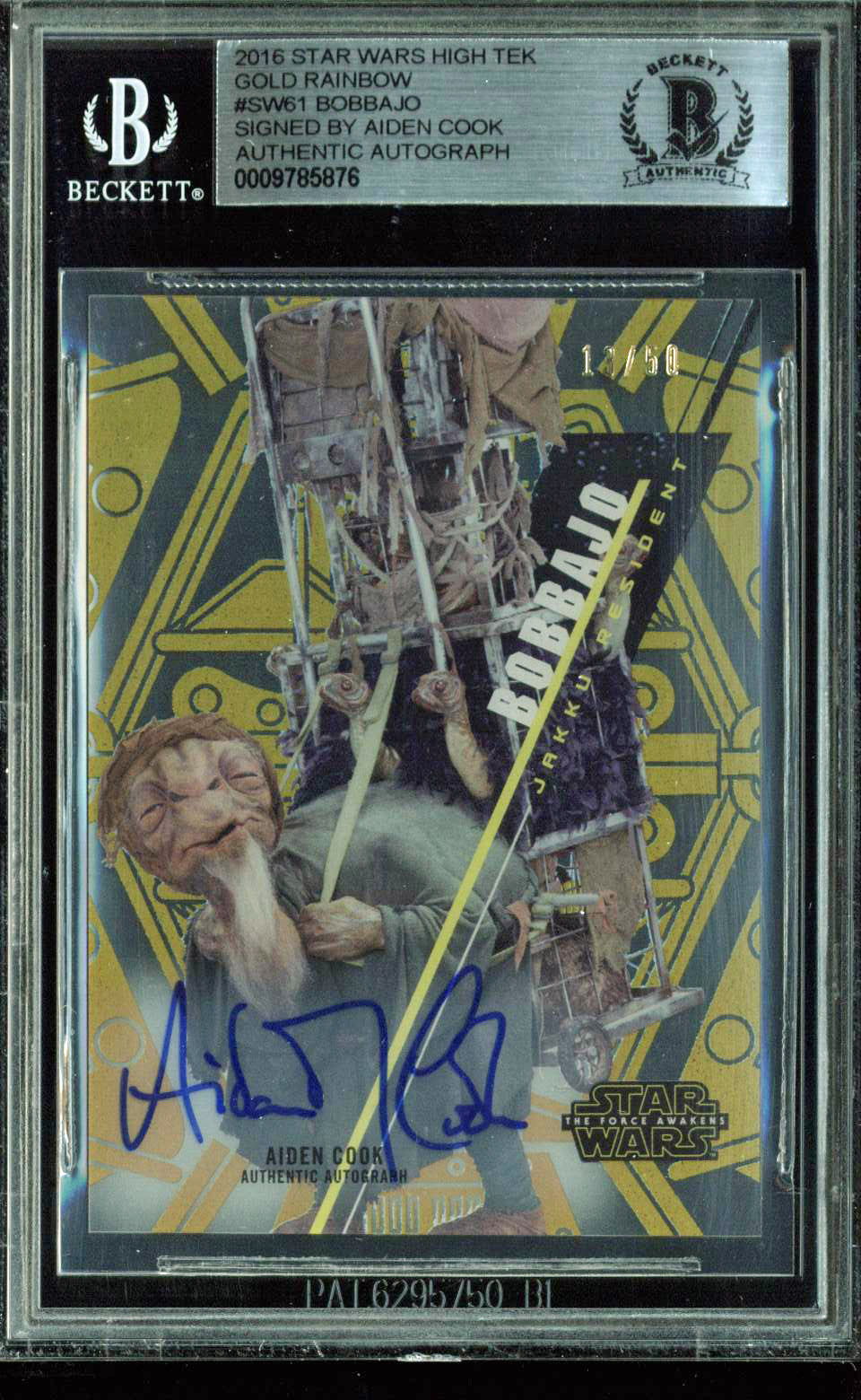 Aiden Cook Signed 2016 Star Wars High Tek Gold Rainbow #SW61 Card 13/50 BAS Slab