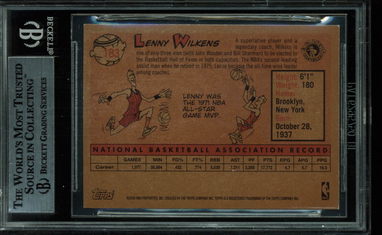 Cavaliers Lenny Wilkens Signed Card 2008 Topps 1958 Variations #183 BAS Slabbed