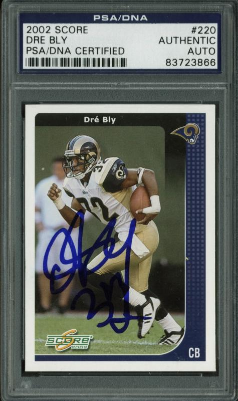 Rams Dre Bly Authentic Signed Card 2002 Score #220 PSA/DNA Slabbed