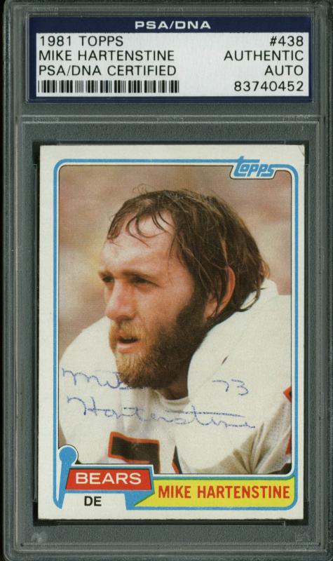 Bears Mike Hartenstine Authentic Signed Card 1981 Topps #438 In Blue PSA Slabbed