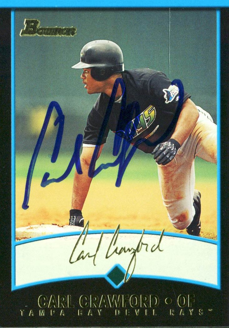 Rays Carl Crawford Authentic Signed Card 2001 Bowman RC #229 Autographed w/ COA