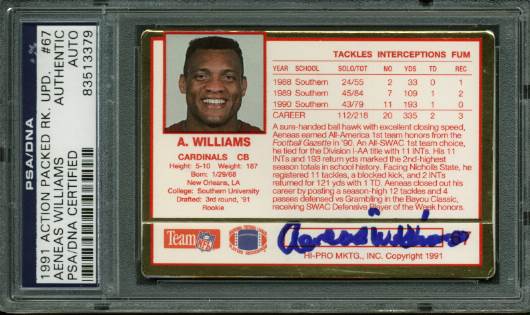 Cardinals Aeneas Williams Signed Card 1991 Action Packed Rk #67 PSA/DNA Slabbed