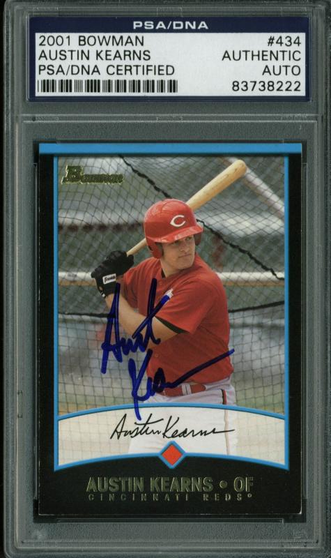 Reds Austin Kearns Authentic Signed Card 2001 Bowman #434 PSA/DNA Slabbed